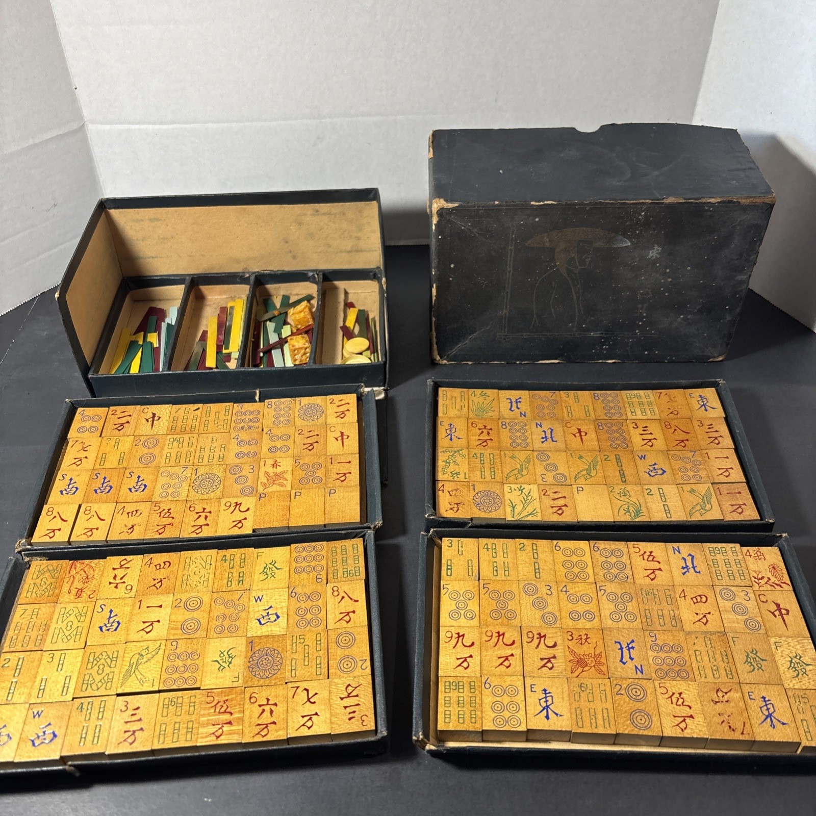 Early Vintage 1920s Ancient Game Of Mandarins China Mahjong 144 Pieces JL