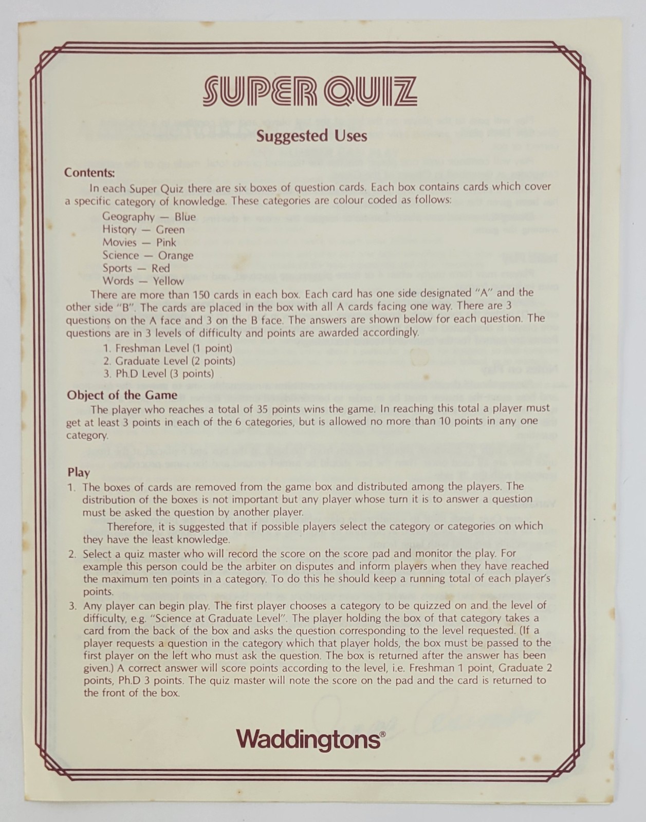 Isaac Asimov Presents SUPER QUIZ Board Game Waddington Complete 1982 1st Edition