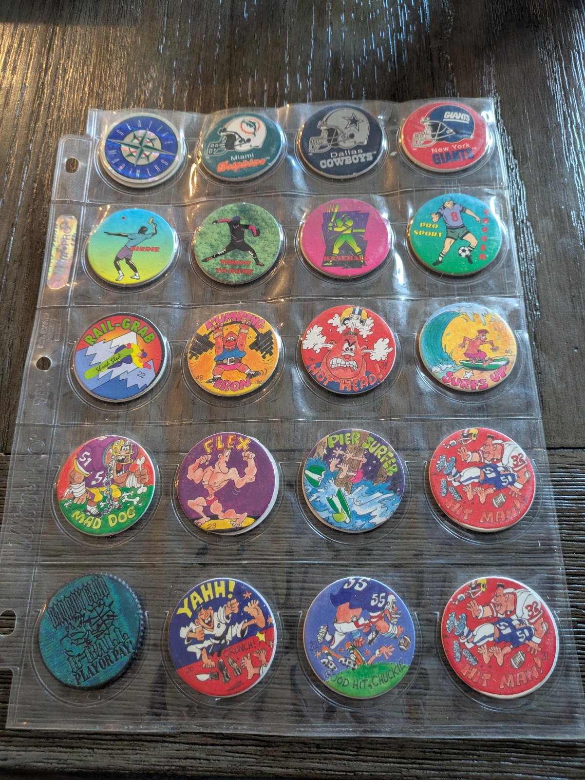 90s Sports Pogs Lot (40 Count) – NFL Cowboys Dolphins Giants Milk Caps