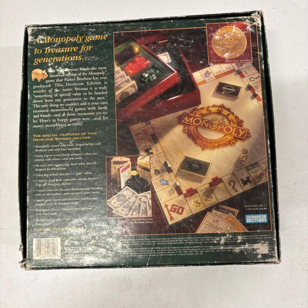 Monopoly The Heirloom Edition Parker Brothers 1997 Wooden Box Board Game Partial