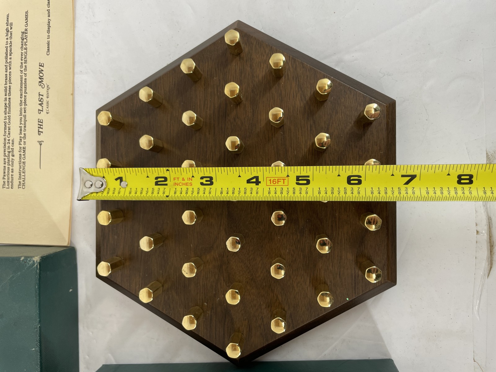 THE LAST MOVE Classic Edition Hexagonal Peg Solitaire Board Game Walnut 24K Gold