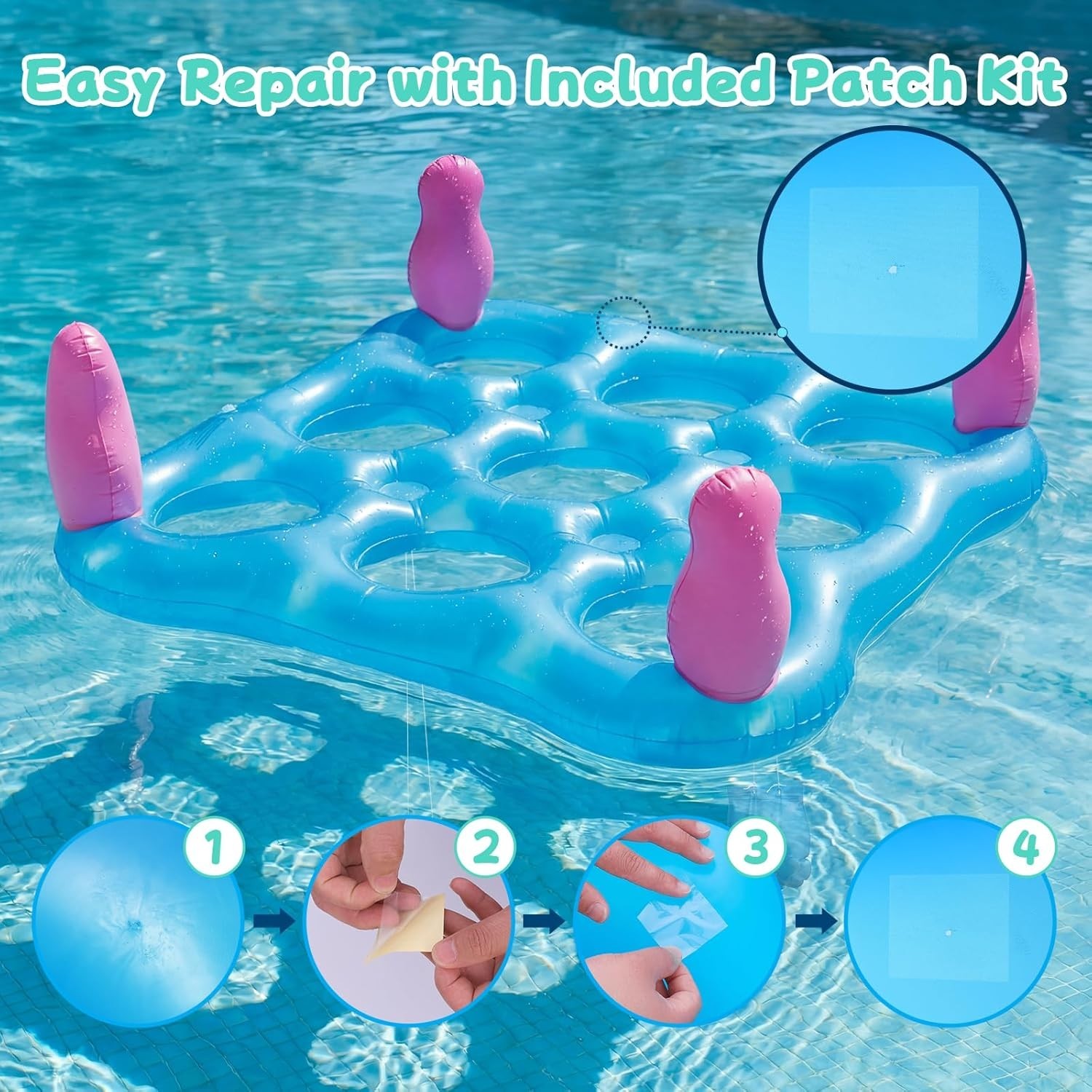 2-in-1 Premium Funny Inflatable Pool Game Modern Frosted Clear Tic-Tac-Toe & Rin