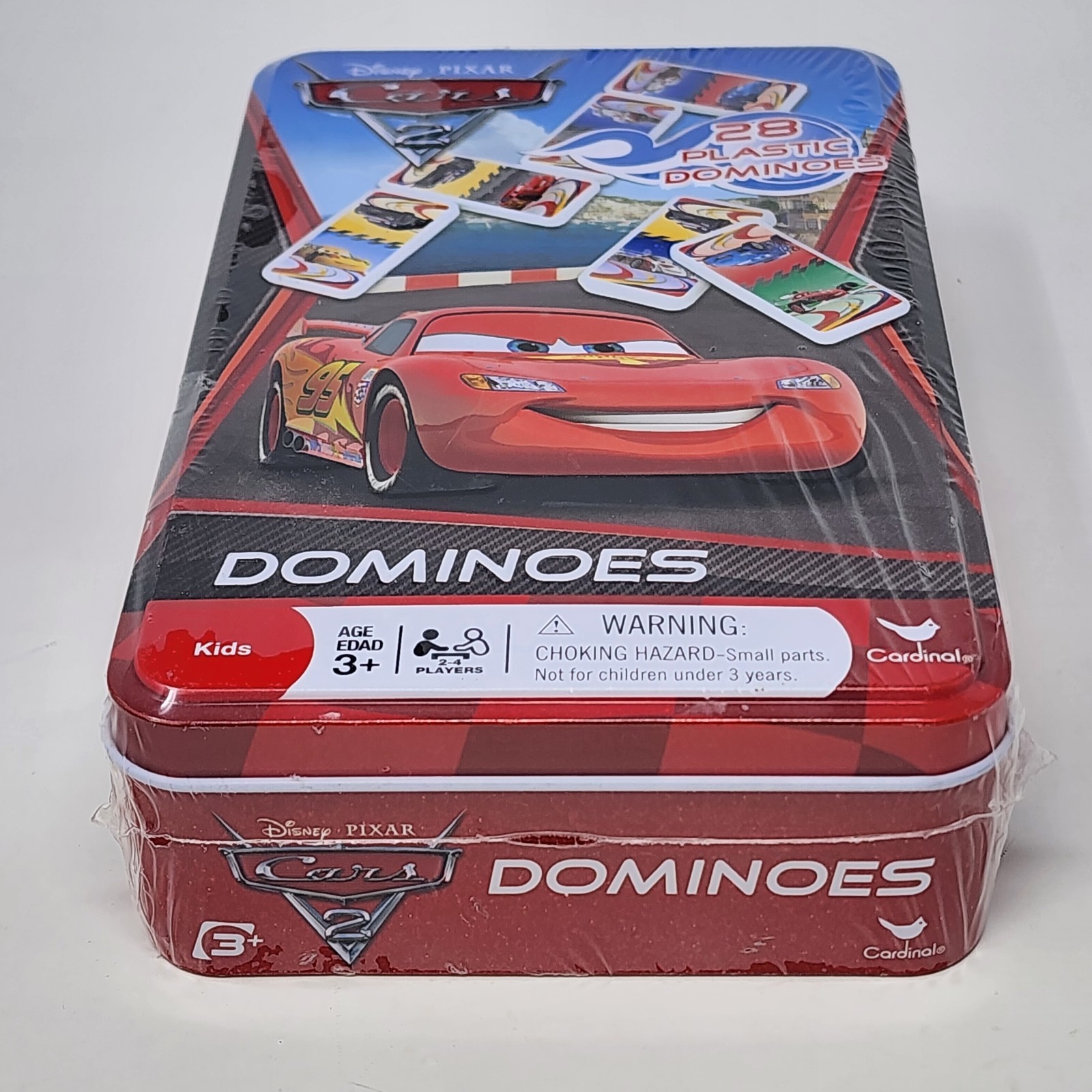 Disney Pixar Cars 2 Dominoes Cardinal 28 Plastic Dominoes Factory Sealed Tin