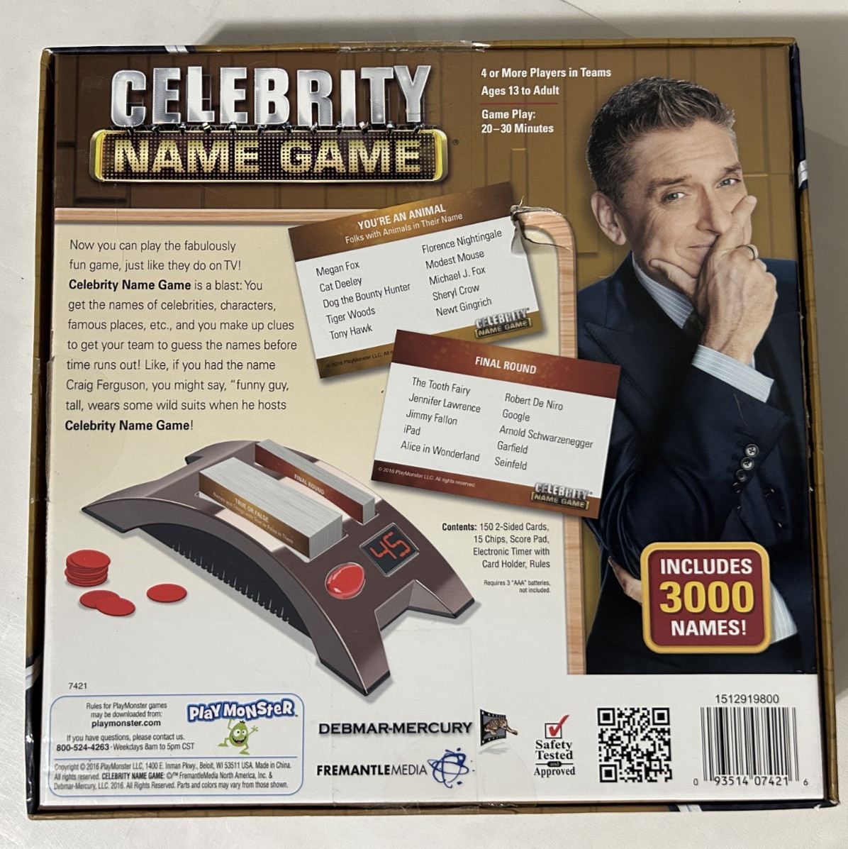 Celebrity Name Game Board Game Complete Used Craig Ferguson PlayMonster 2016