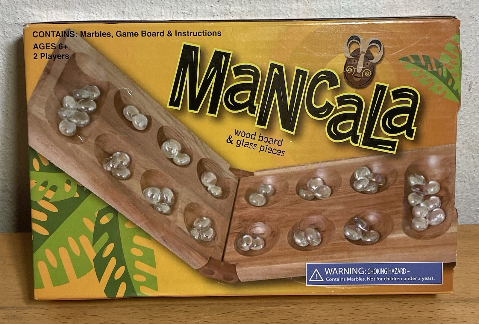 Mancala Solid Wood Game Board With Marble Pieces – NEW OPEN BOX