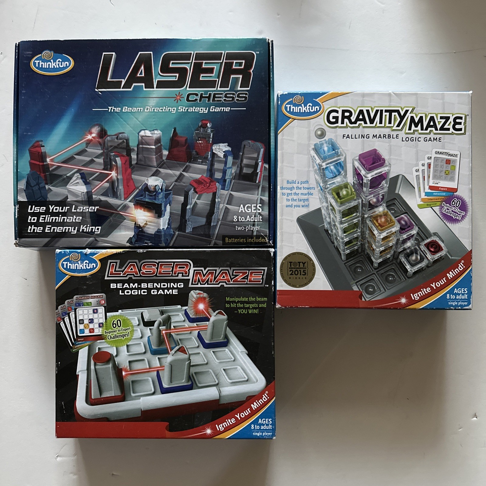Think Fun Laser Chess Gravity Maze Laser Maze Lot Of 3 Board Games 8+ Complete