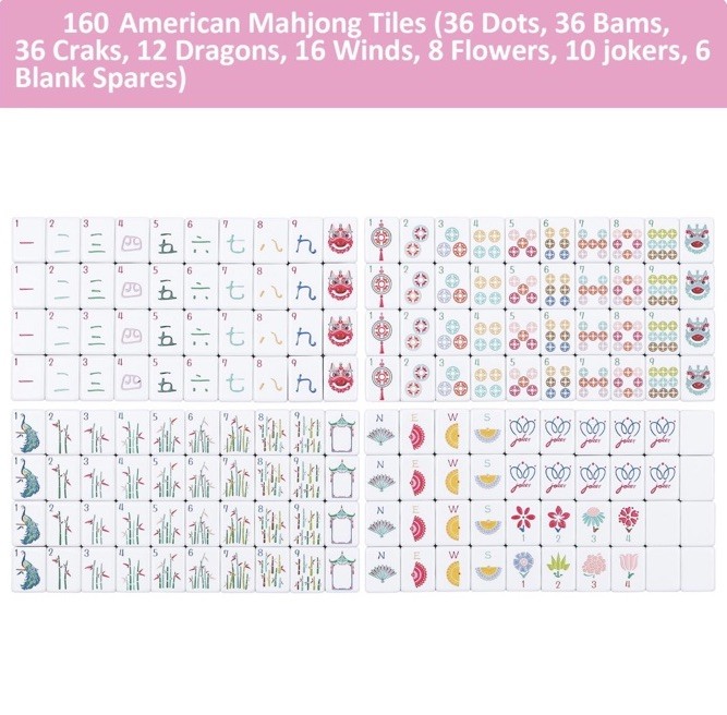My Mahjong Trove American Mahjong Set Pink Tiles Blue Floral Tote Complete