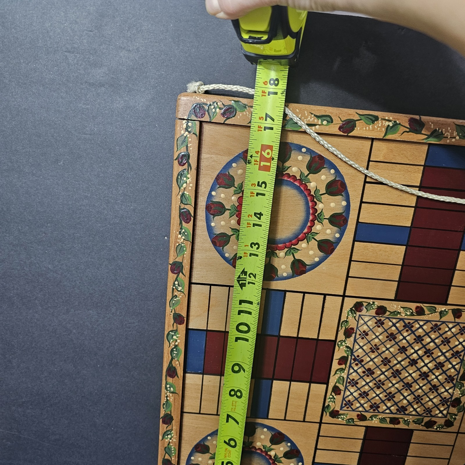 Vintage Parcheesi Wooden Board Handpainted Game, Folk Art
