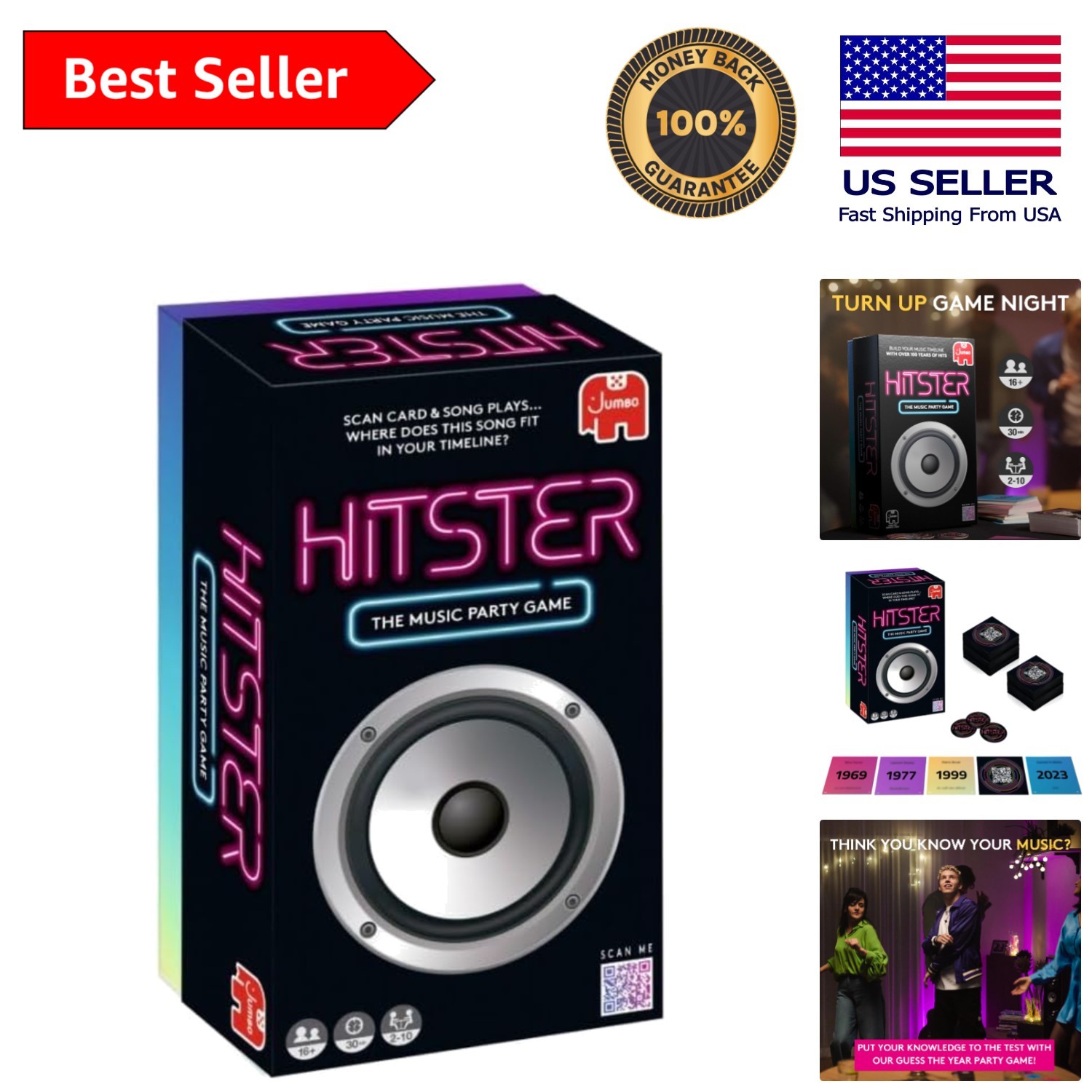 Hitster Music Game: 300+ Iconic Tracks, Perfect for Adult & Family Game Nights