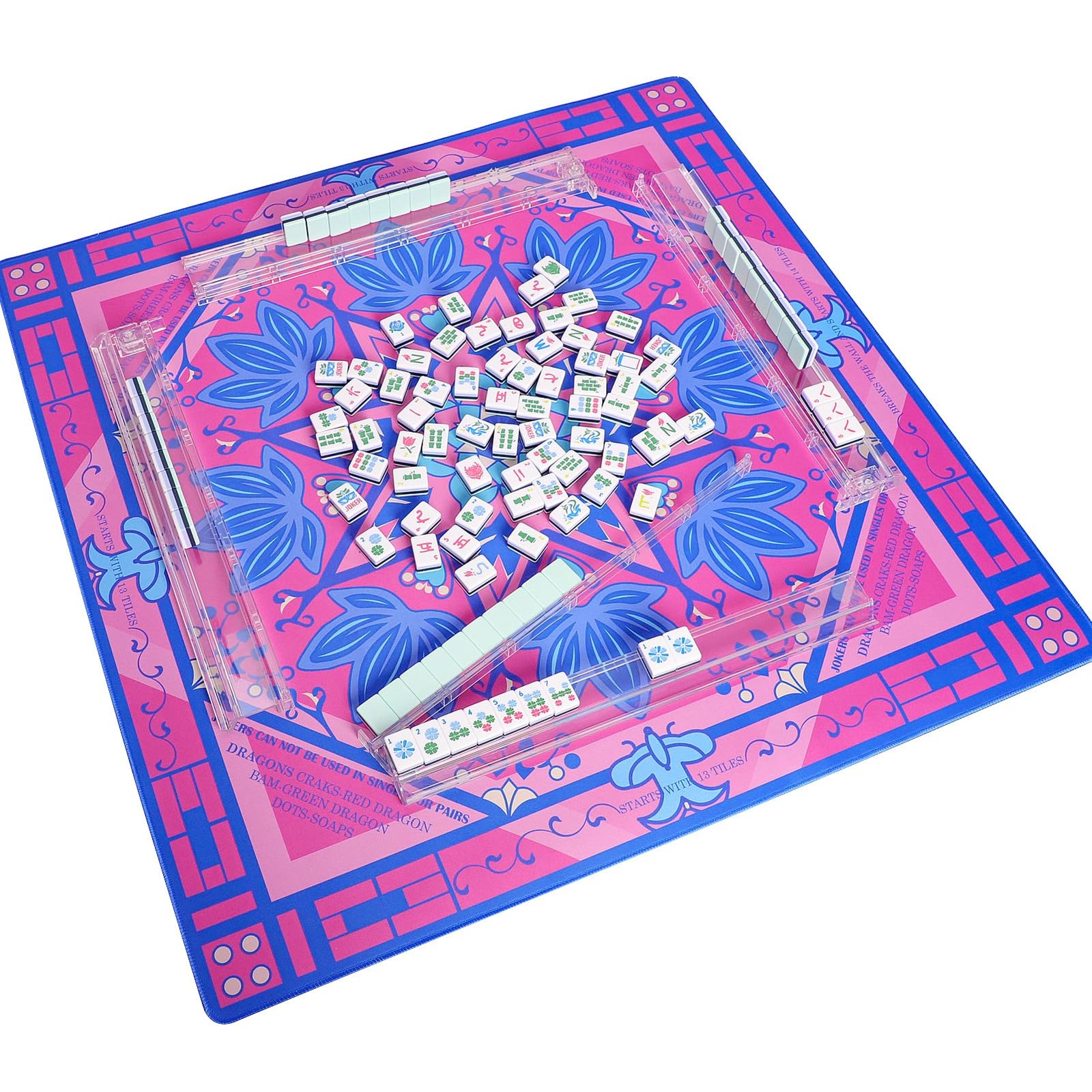 Printed Learning Mahjong Mat (33”x33”) with Black Carrying Bag, Anti-Slip, No…