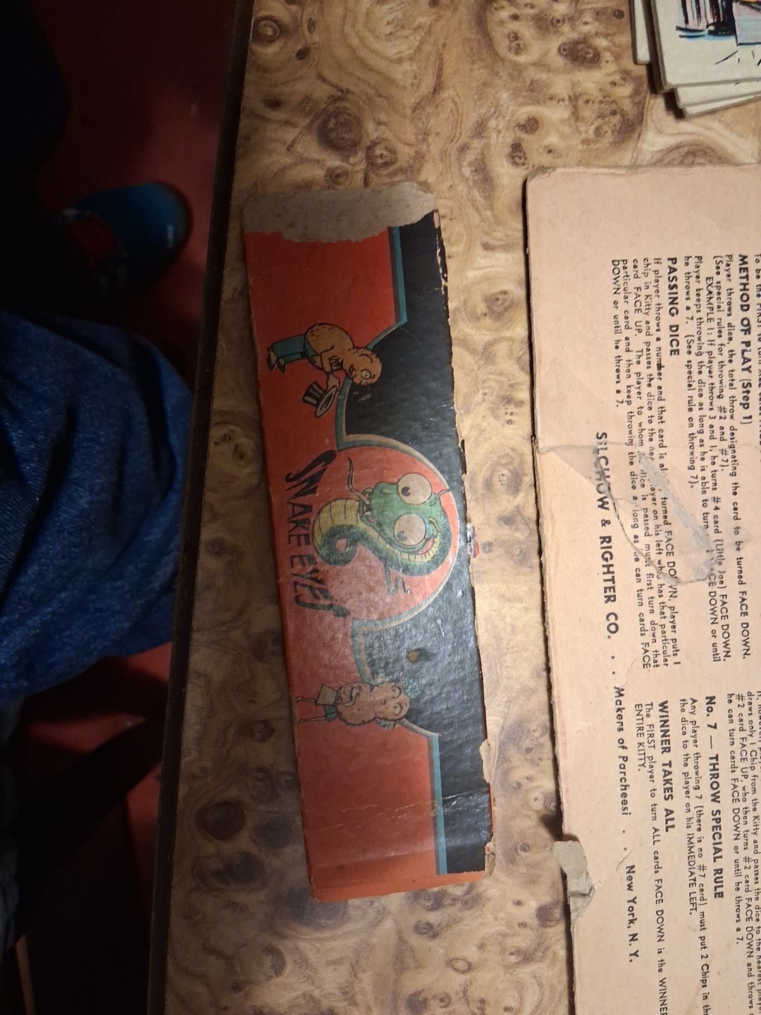 1930s SNAKE EYES 27 SELCHOW RIGHTER ALL CARDS PRESENT / 6 EACH NO CUP OR CHIPS