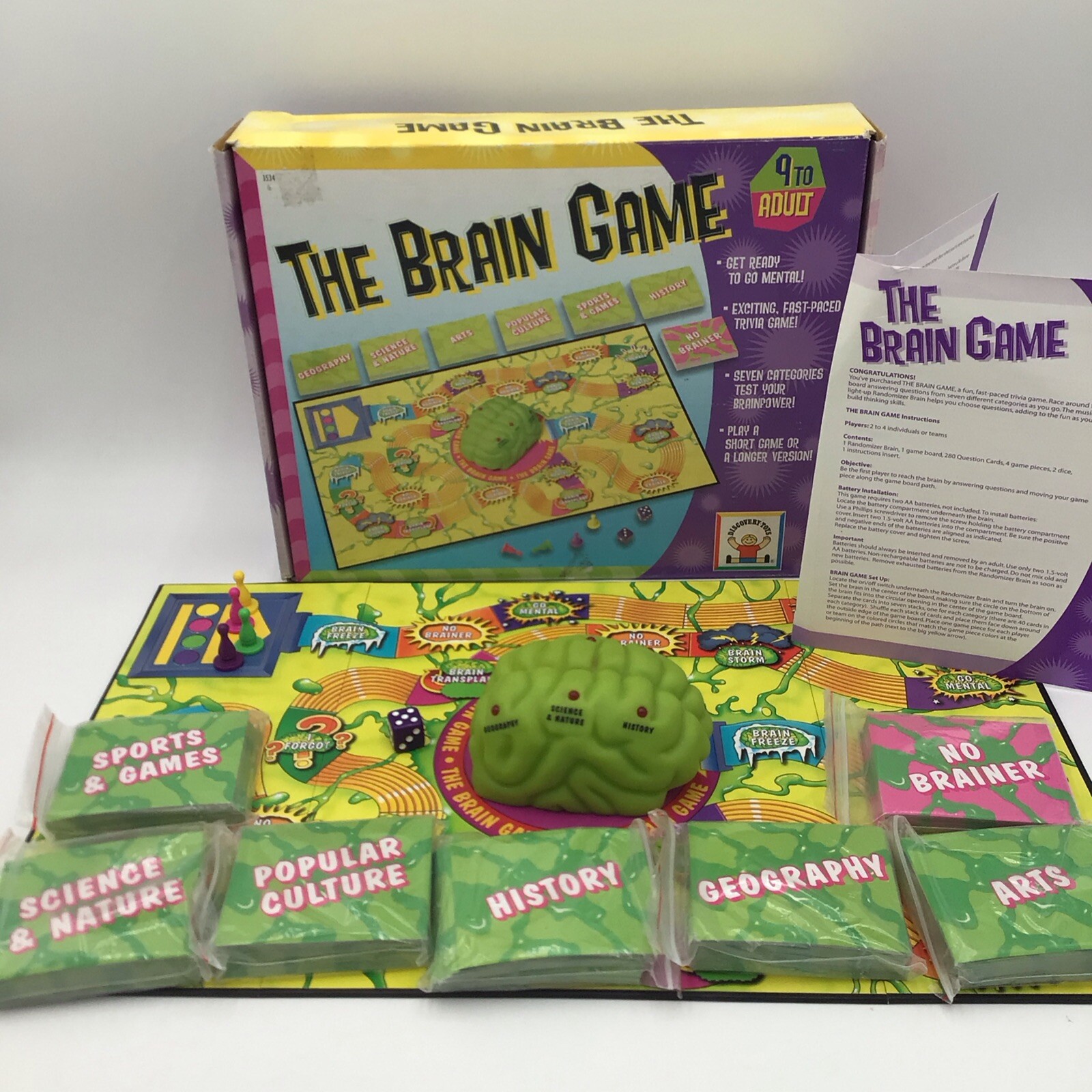 The Brain Game 9 to Adult (Discovery Toys) Fun Board Family Party Rare 2007 VTG