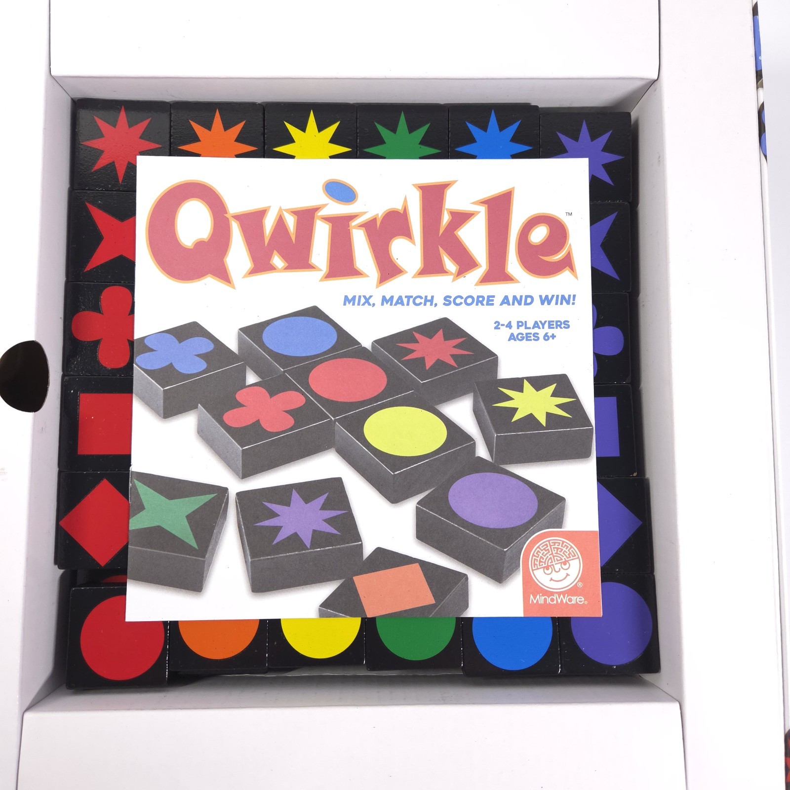 Qwirkle Board Game COMPLETE 108 Tiles Shapes Colors Good Strategy MindWare