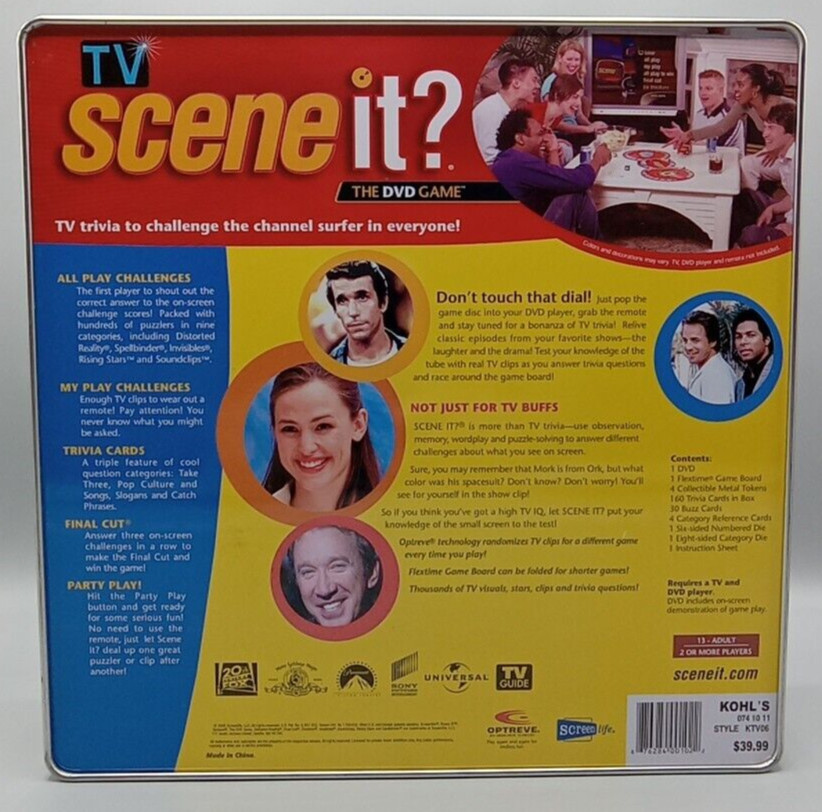 2006 Scene It? TV Trivia DVD Game by Screenlife – Complete in Collector Tin Box