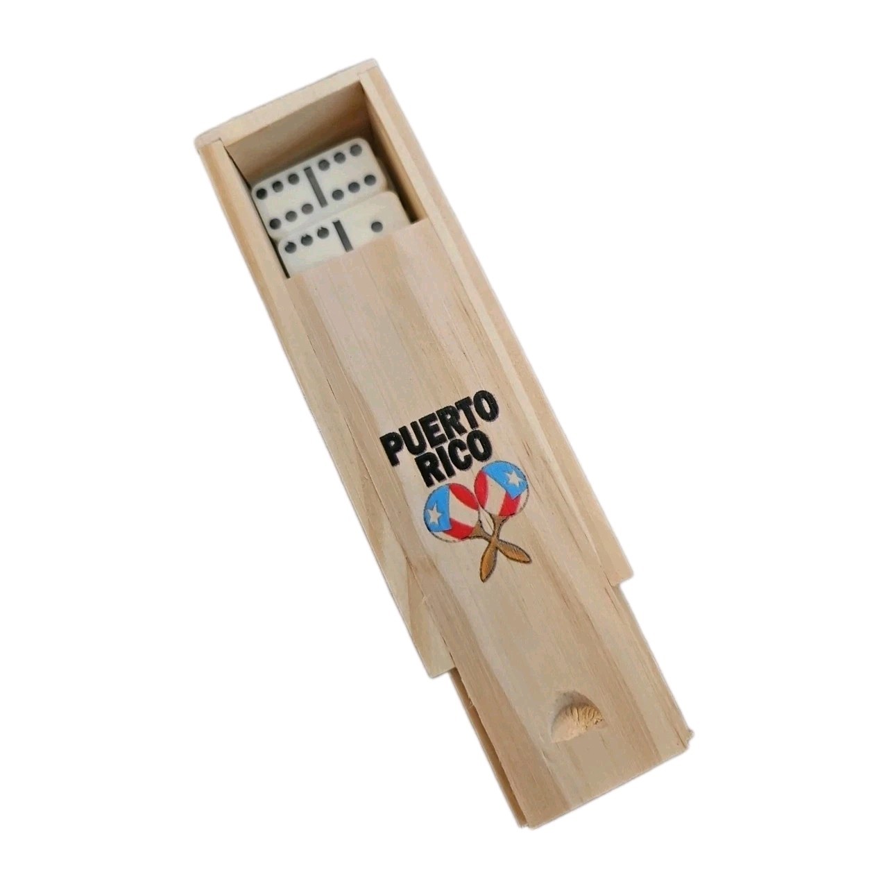 TRAVEL SOUVENILL MINI DOUBLE SIX DOMINOES PUERTO RICO WITH WOODEN CASE DOMINOS