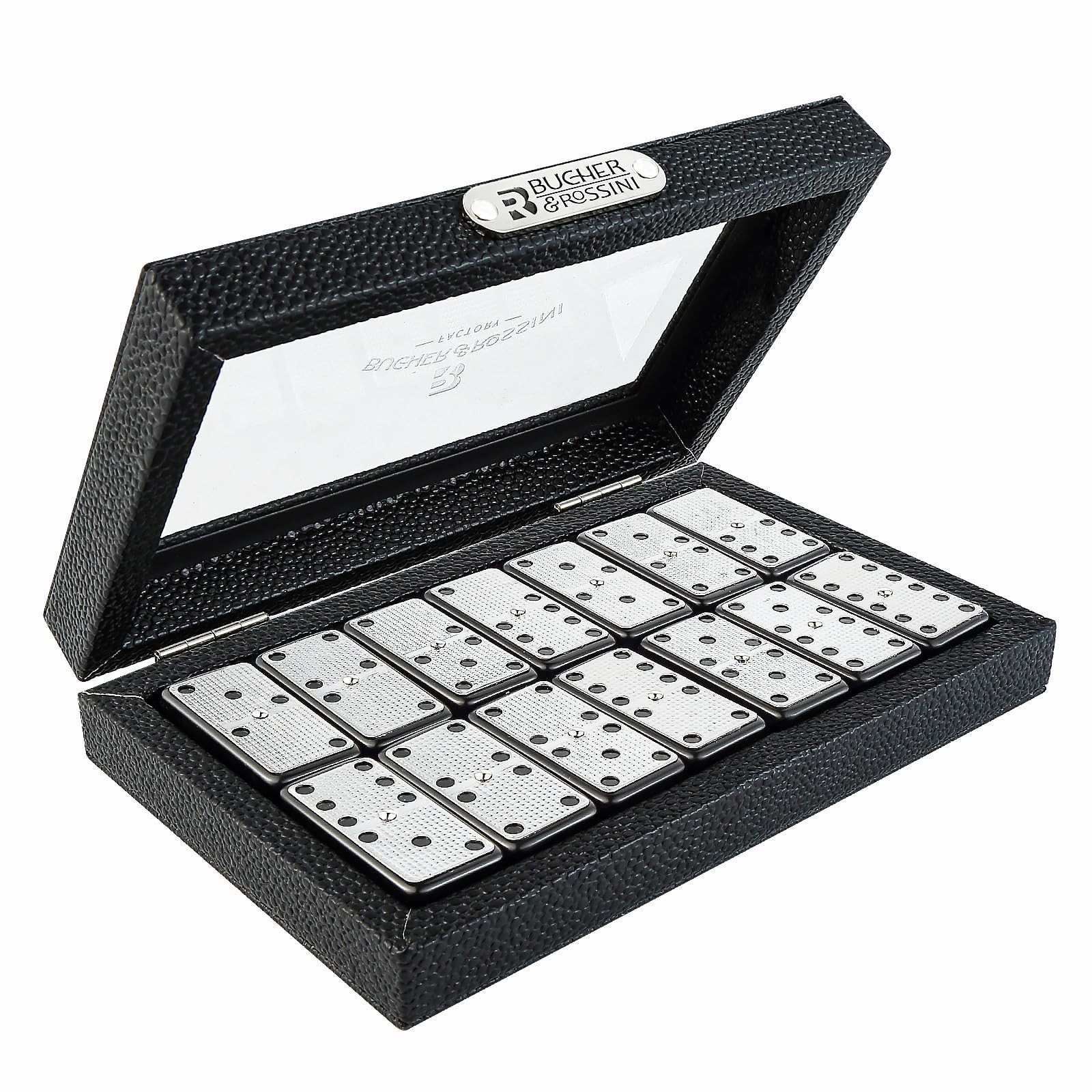 Bucher&Rossini Metal Surface Dominoes Set Medium, Silver New – Double 6