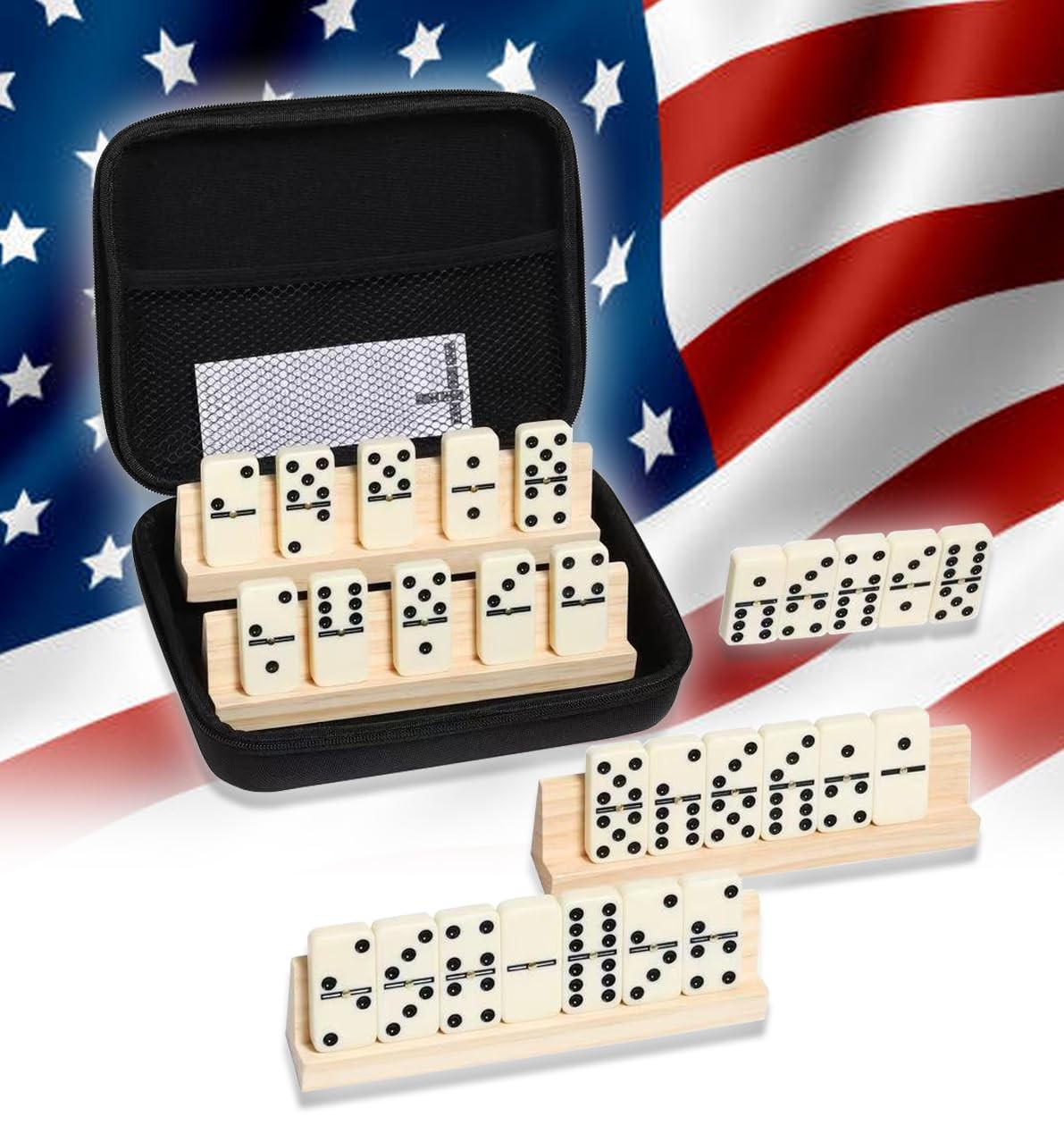 Double 6 Dominoes Set for Adults – 28 Durable Tiles with 4 Tile-Holding Racks…