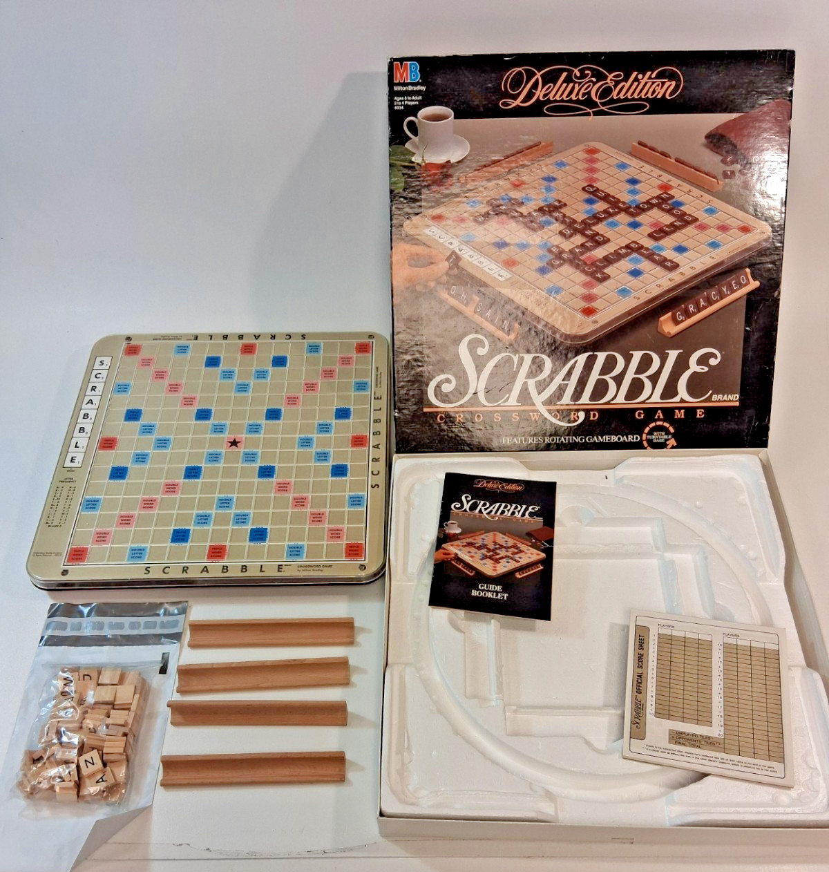 Milton Bradley 1989 #4034 Scrabble Deluxe Edition Game Turntable All 100 Tiles