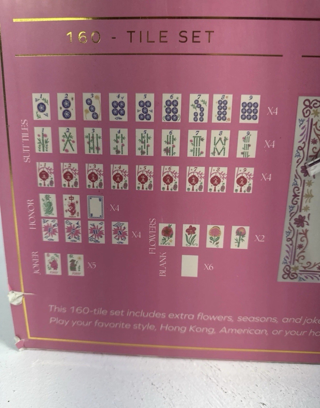 Mahjong Blooming Edition Game Set Tiles Racks Case Tote Bag 160 Acrylic Engraved