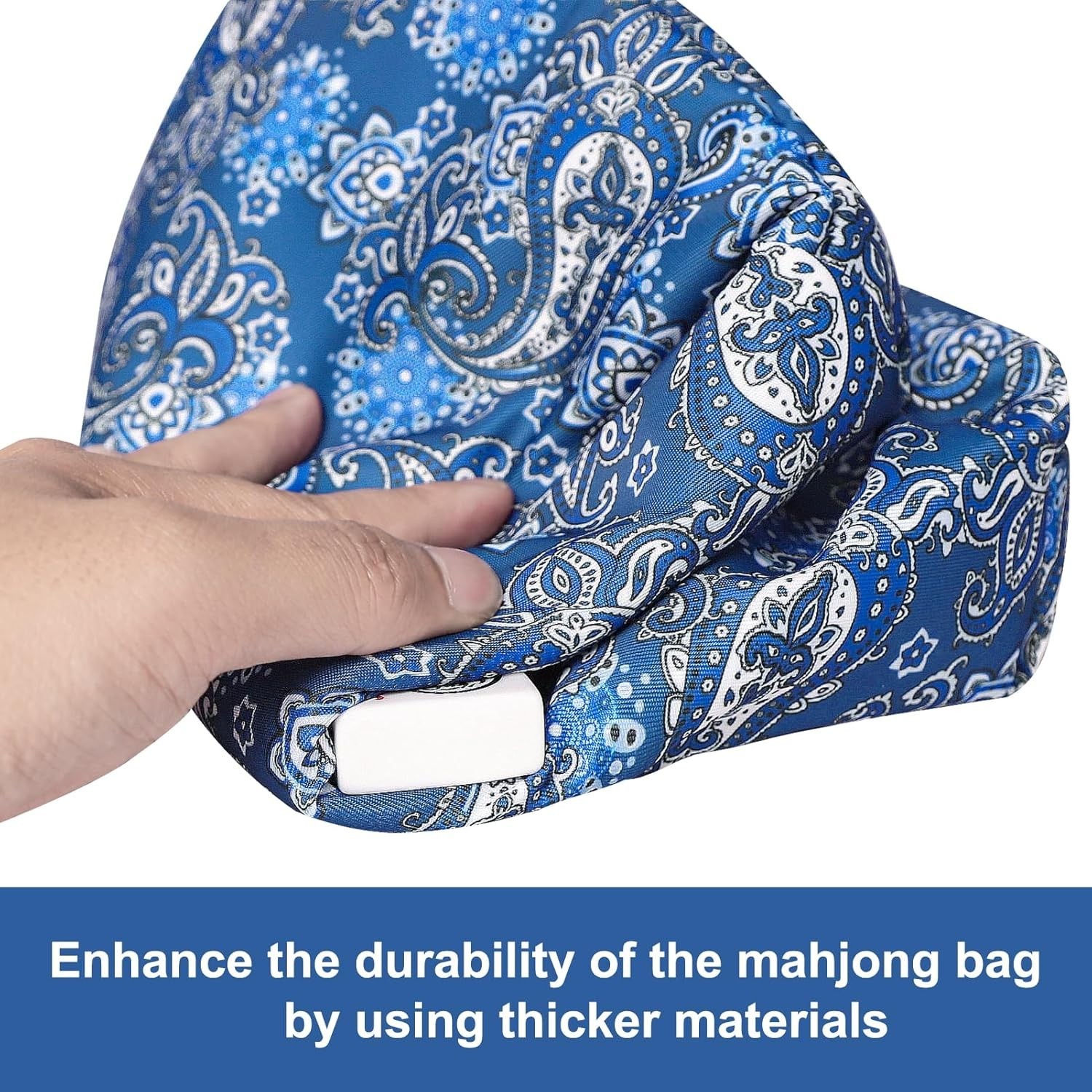 Versatile Mahjong Tiles Bag – Thickened Blue Case for Travelers and Gatherings