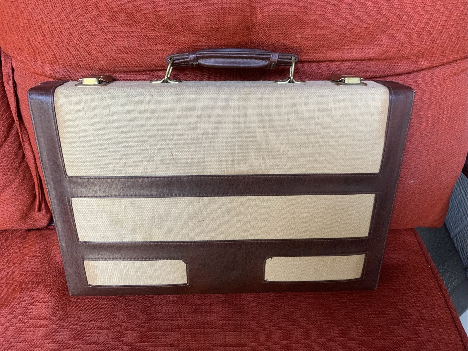 Vintage Backgammon Game Set Beige & Brown Case 15×10 Complete Travel