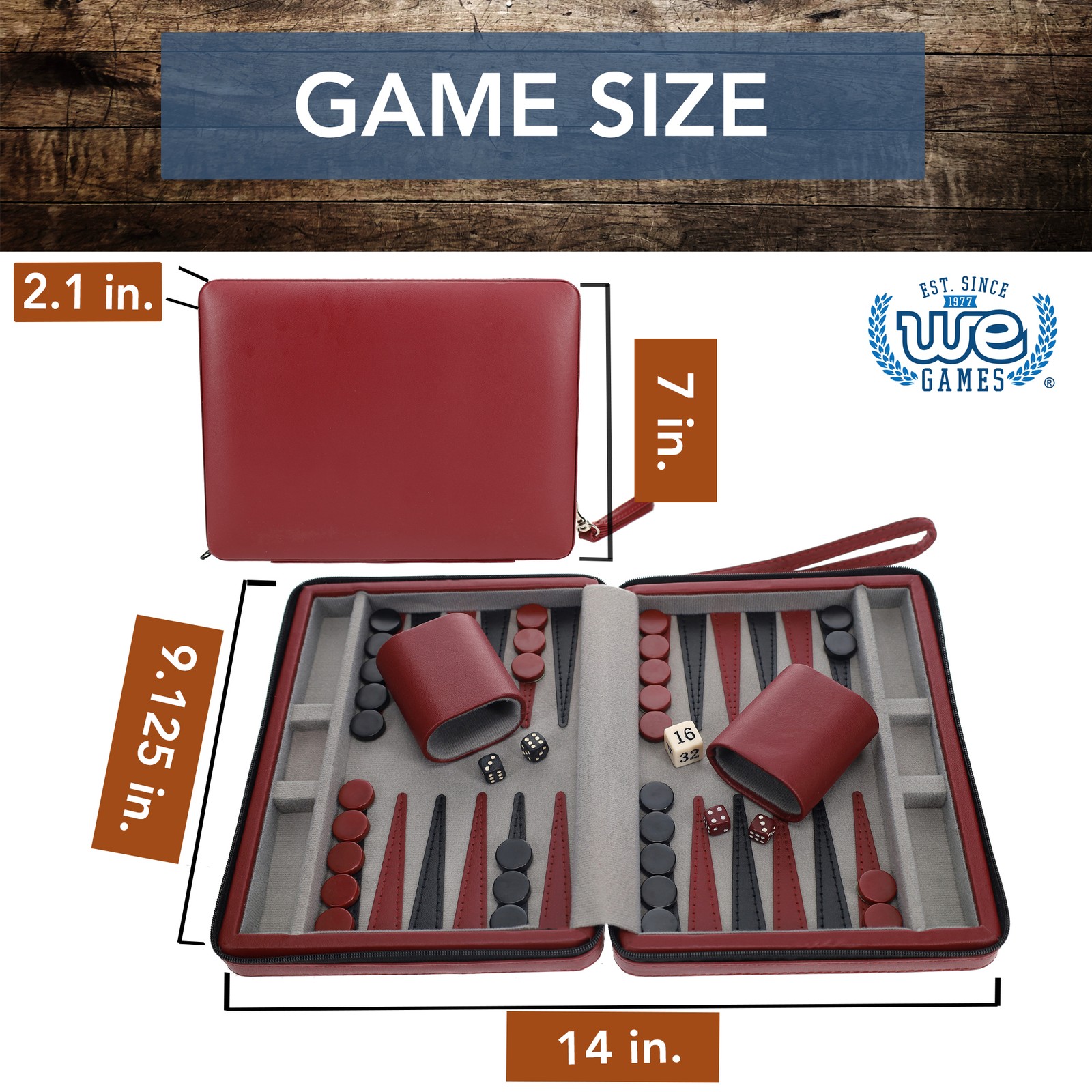 WE Games Magnetic Backgammon Set, Leatherette Case, Carrying Strap – Travel Size