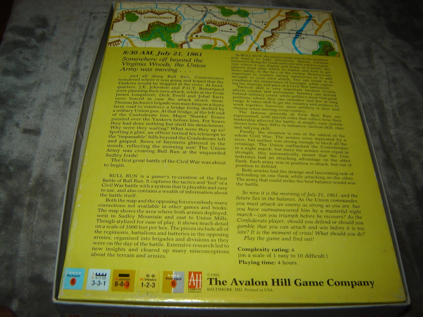 Avalon Hill Game Co. #847 Bull Run UNPUNCHED Never Played Excellent Cond NICE