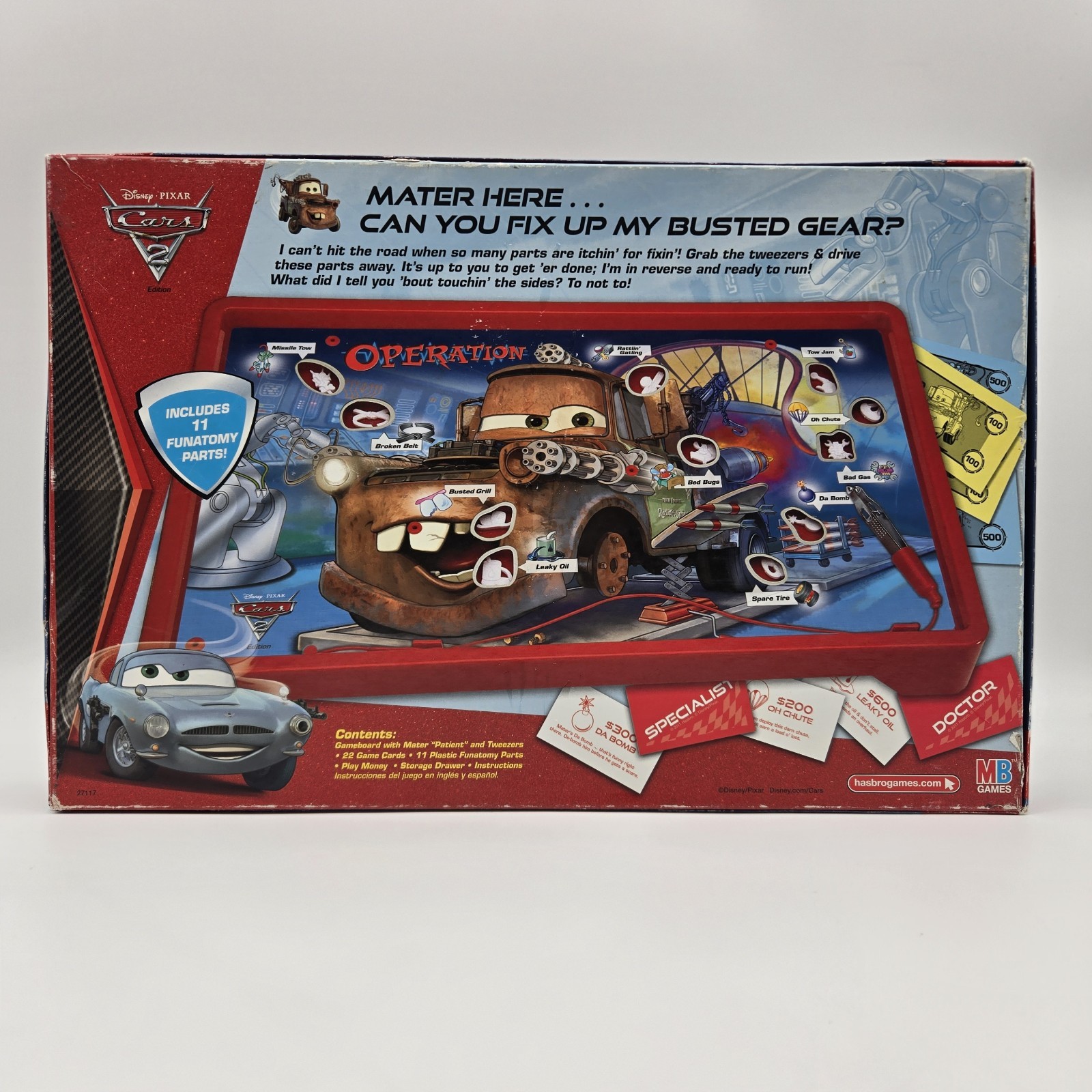 Disney Pixar Cars 2 Operation Board Game Mater Edition 2011 Hasbro – COMPLETE