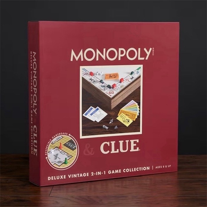 WS Game Company Monopoly & Clue Deluxe Vintage Edition Reversible Board Game Set