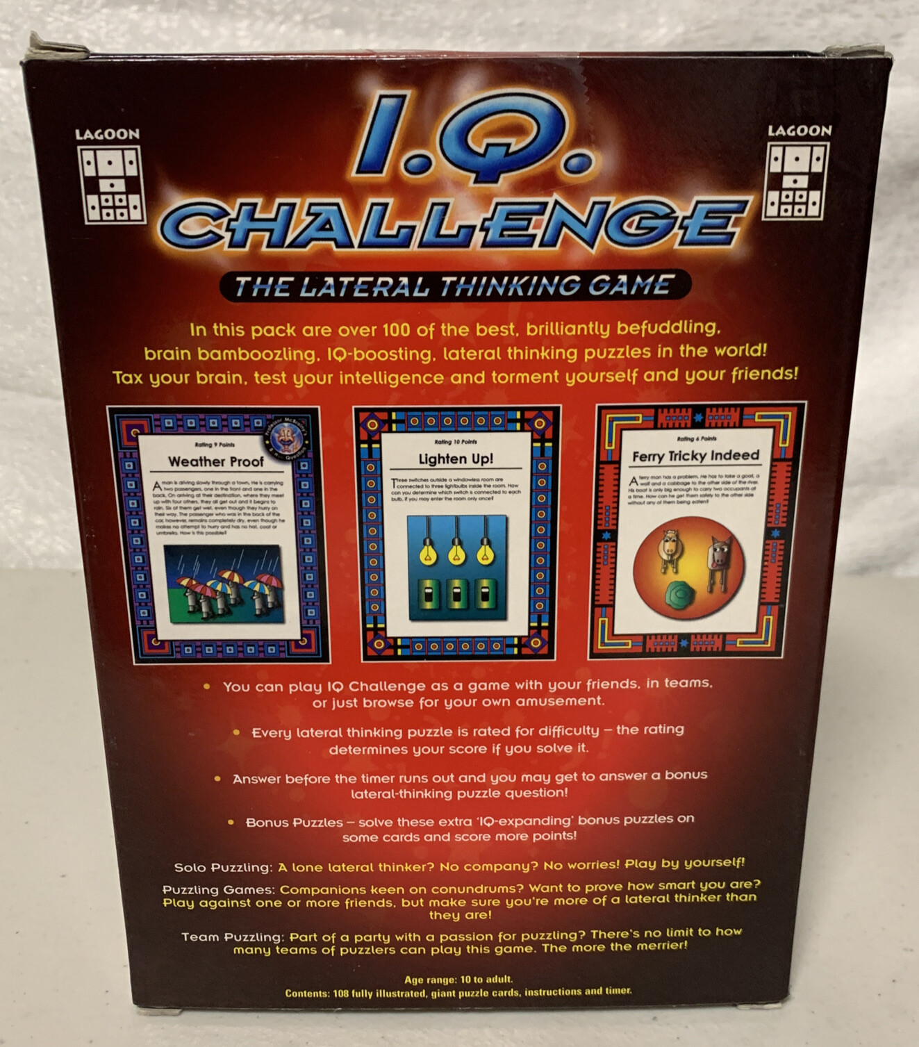 IQ challenge The Lateral Thinking Game Lagoon Games 2003 I.Q. Challenge 10+