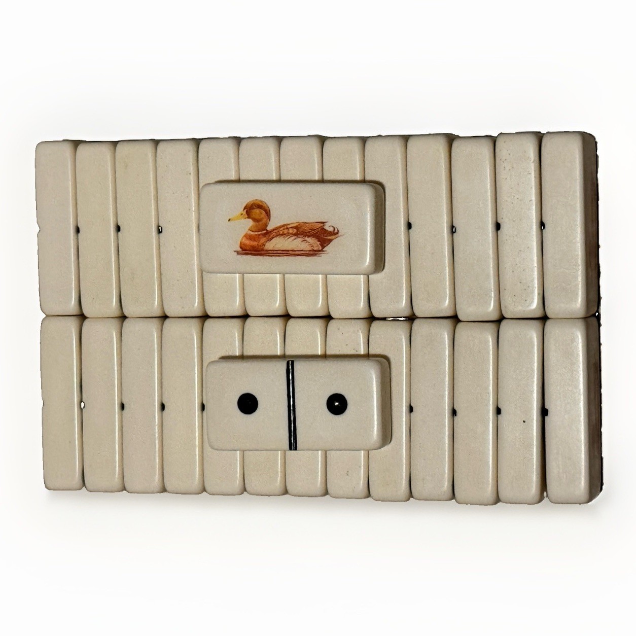 Puremco Vintage Ivory White Duck Dominoes, Full 28 Piece Set EUC