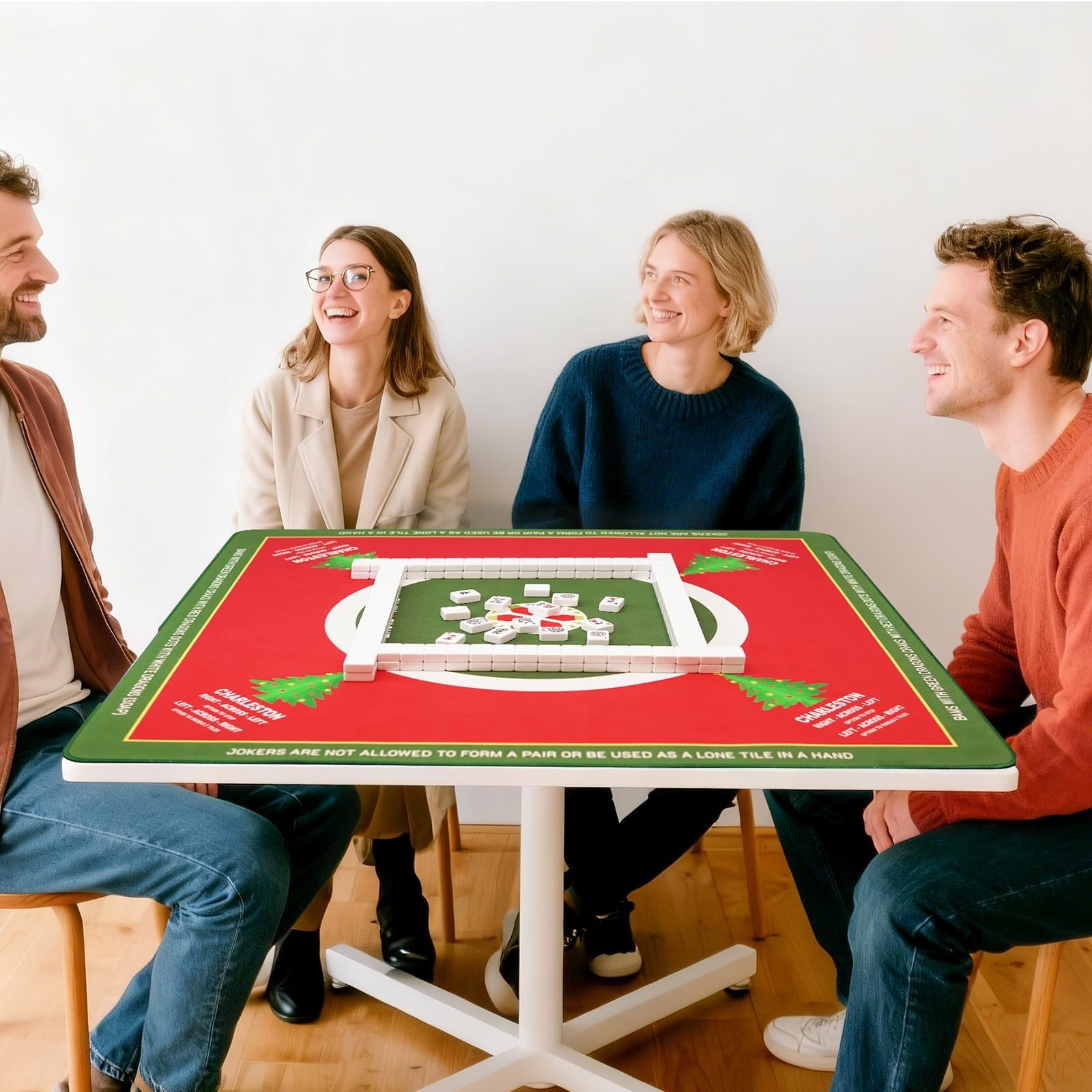 Christmas Tree Mahjong Mat with Rules, 33×33″, Non-Slip & Waterproof with Bag