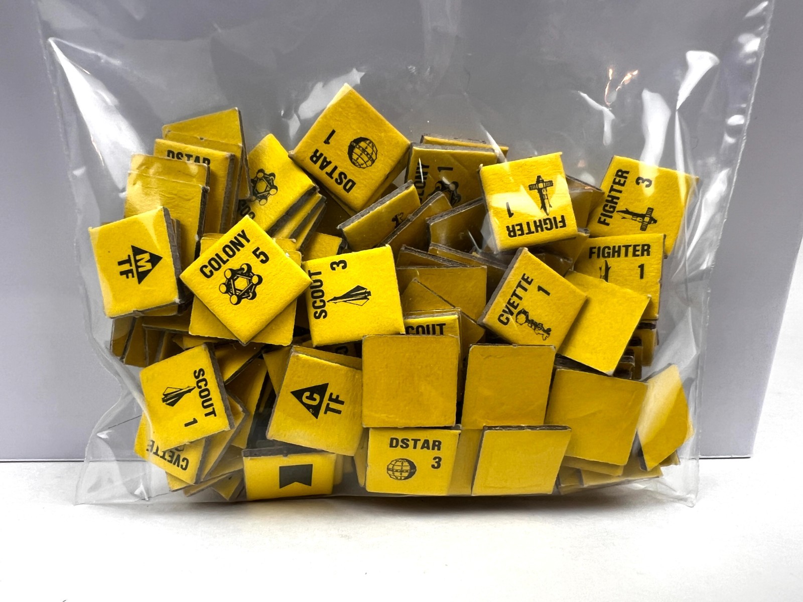 Vtg 1984 Avalon Hill Stellar Conquest Yellow Cardboard Counters Lot of 130 Parts