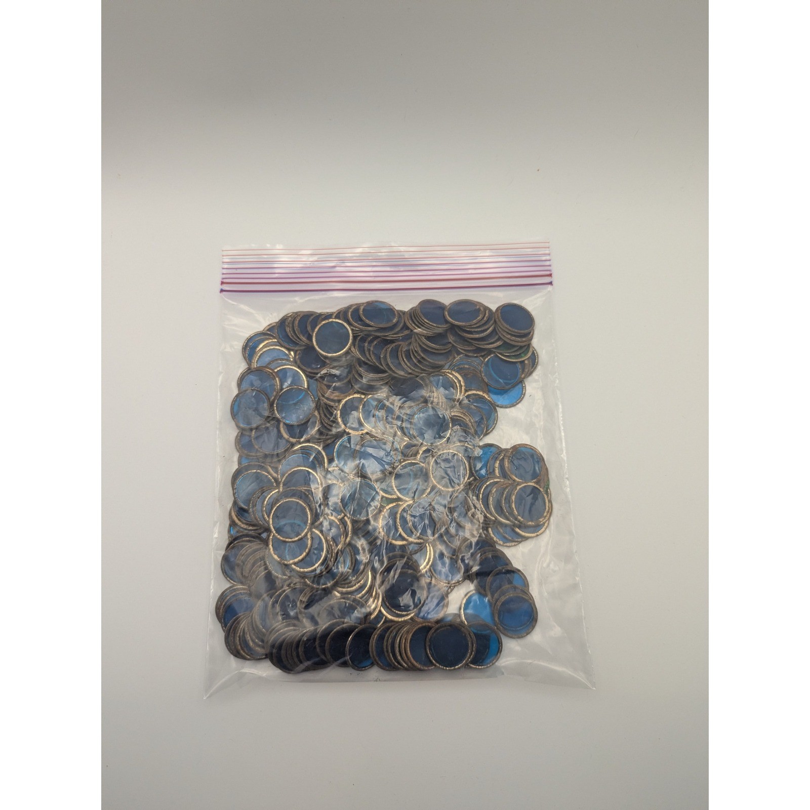 Vintage Bingo Markers Metal Rims Bulk Lot 6.5 oz Round Blue Green Plastic Center