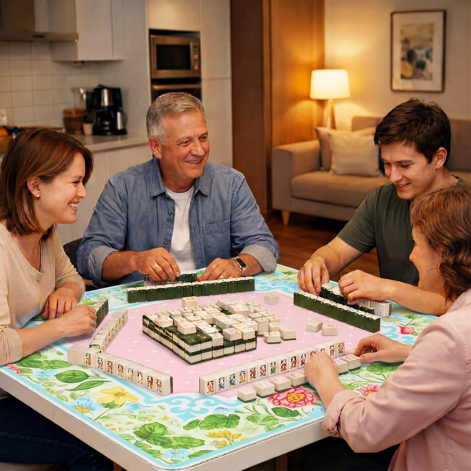 Floral Mahjong Table Covers 31.5″ x 31.5″ with Carrying Mahjong Mat for Table