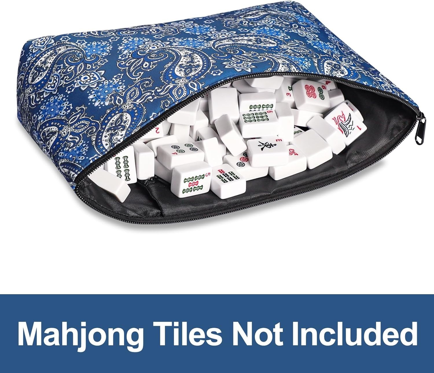 Versatile Mahjong Tiles Bag – Thickened Blue Case for Travelers and Gatherings