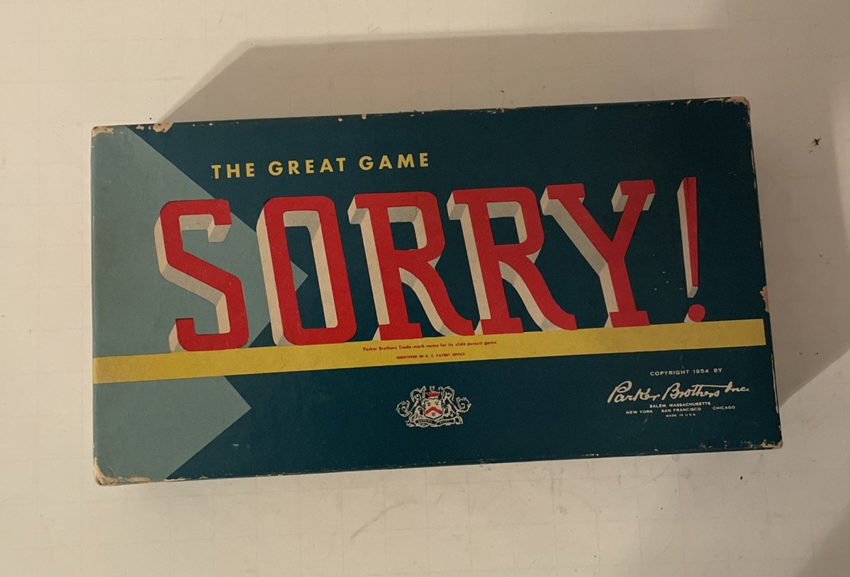 Vintage 1950 Sorry! Board Game Wooden Pieces, Wood Pawns, Cards, Instructions