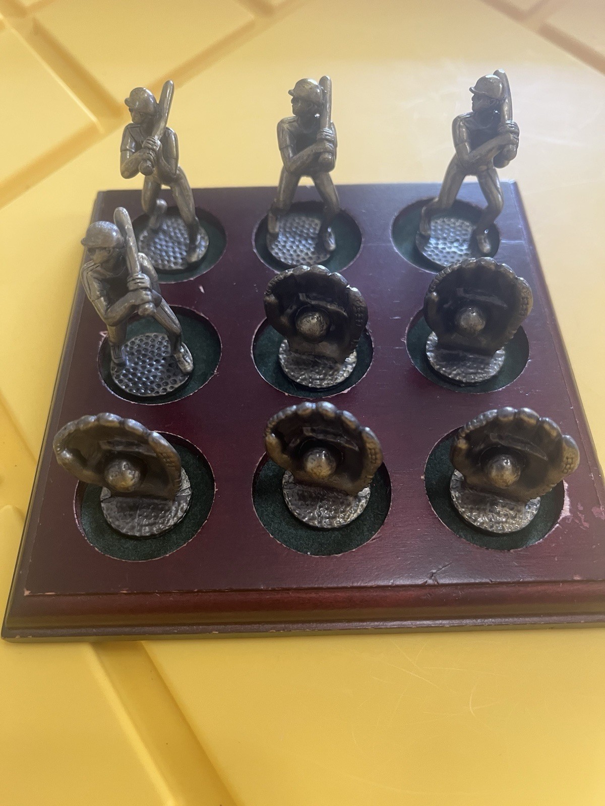 Tic Tac Toe Pewter Baseball Player Figurine Miniature Game Collectible Gift