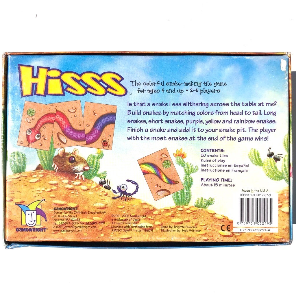 HISSS Colorful Snake Making Tile Matching Game Gamewright Complete 2006 AS IS