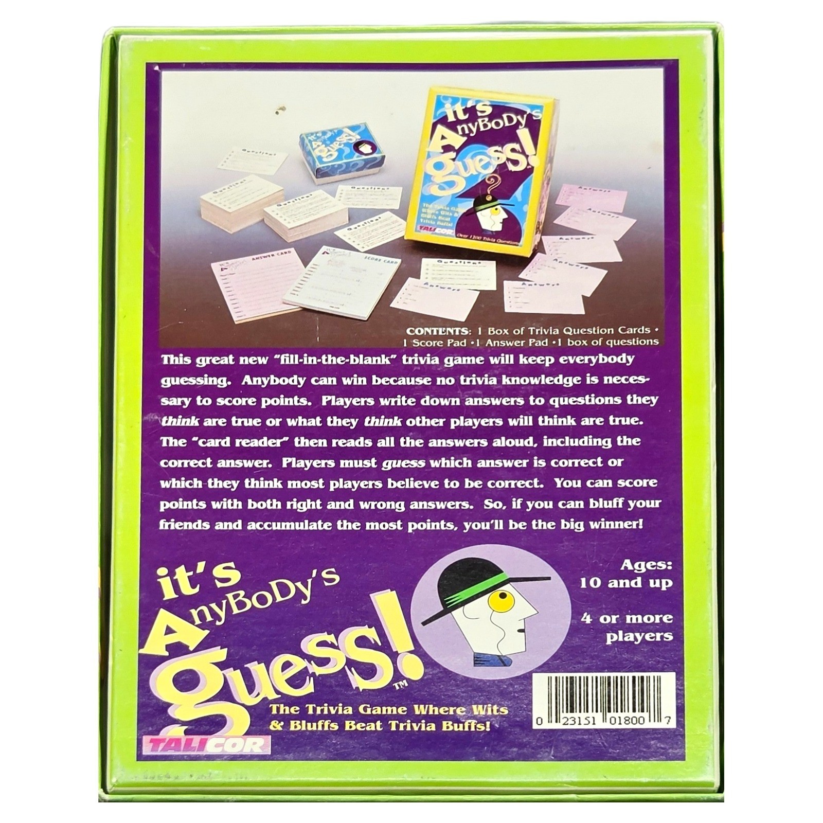 Talicor It’s AnyBody’s Guess Vintage Board Game Trivia 1990s UPC 023151018007 VT
