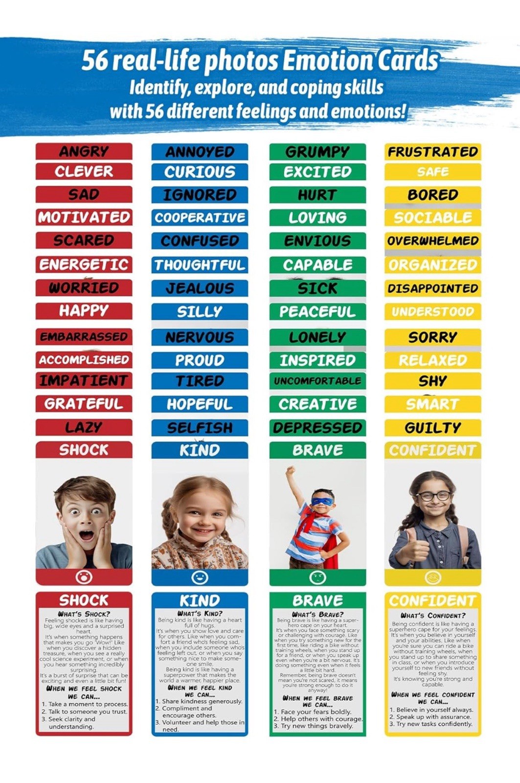 Social Emotional Learning Therapy Games for Kids, w/56 Emotion Cards, Connect…