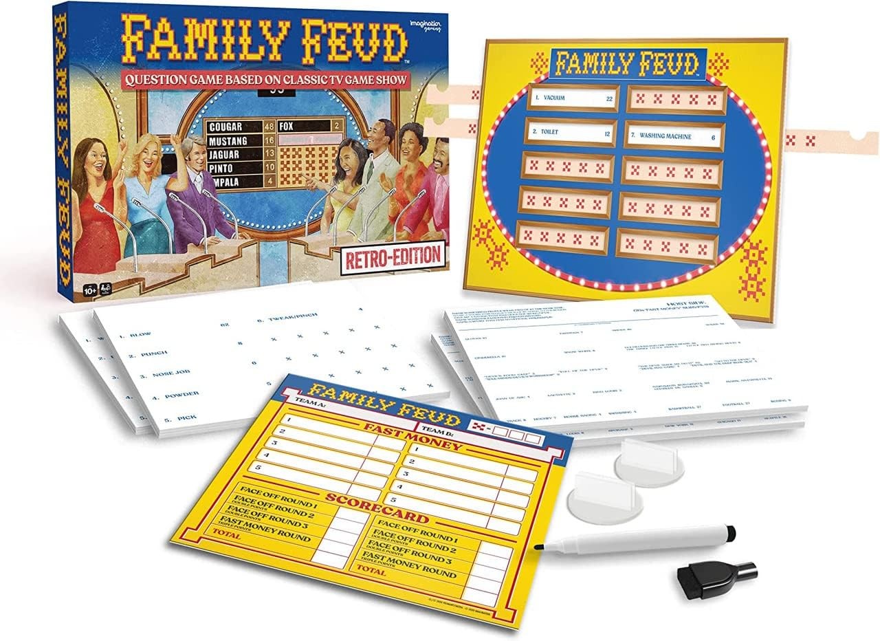 Family FEUD Retro Edition Card Game, 1970s Episodes’ Questions & Answers, Party