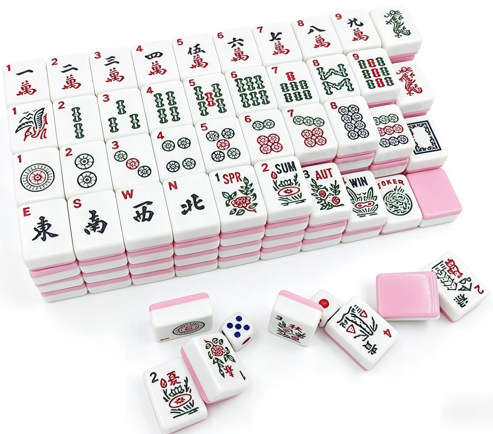 American Mahjong Tile Set, 166 Pink Tiles with Two Dices, Mahjong Tile Game f…