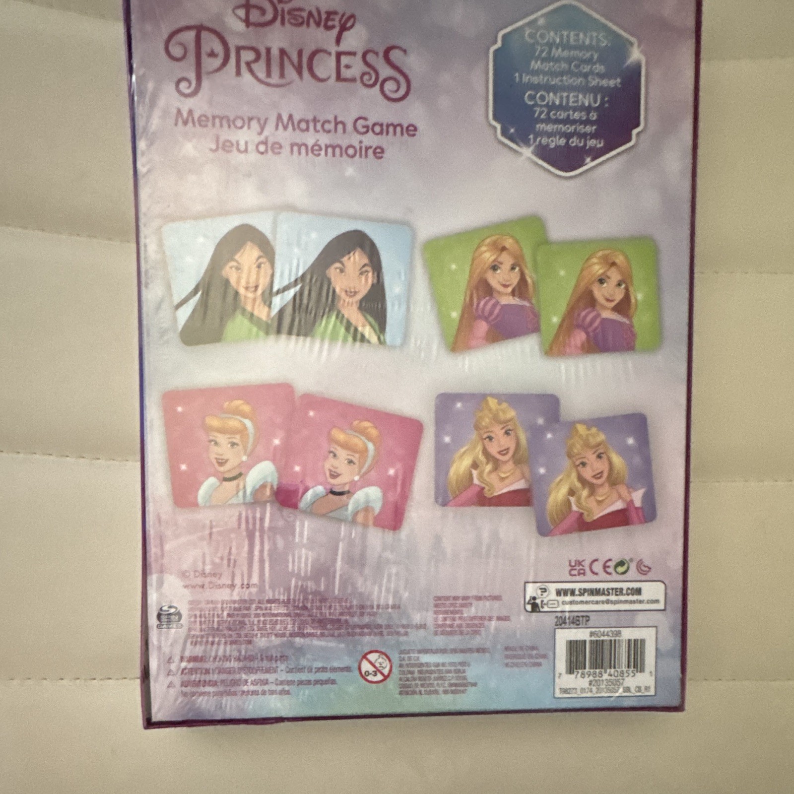 Disney Princess Memory Match Card Game 72 Cards 2-4 Players Ages 4+ 6044398