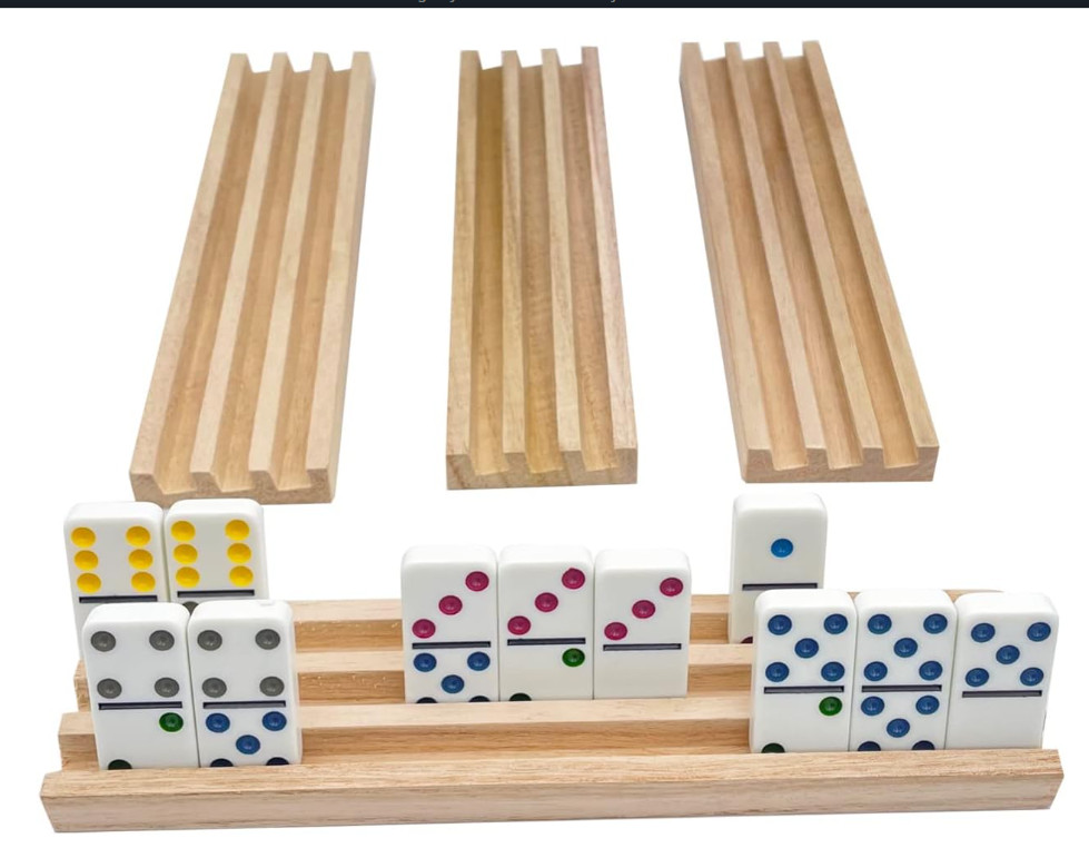 Wooden Domino Racks Set of 4 Natural Domino Trays Holders Organizer