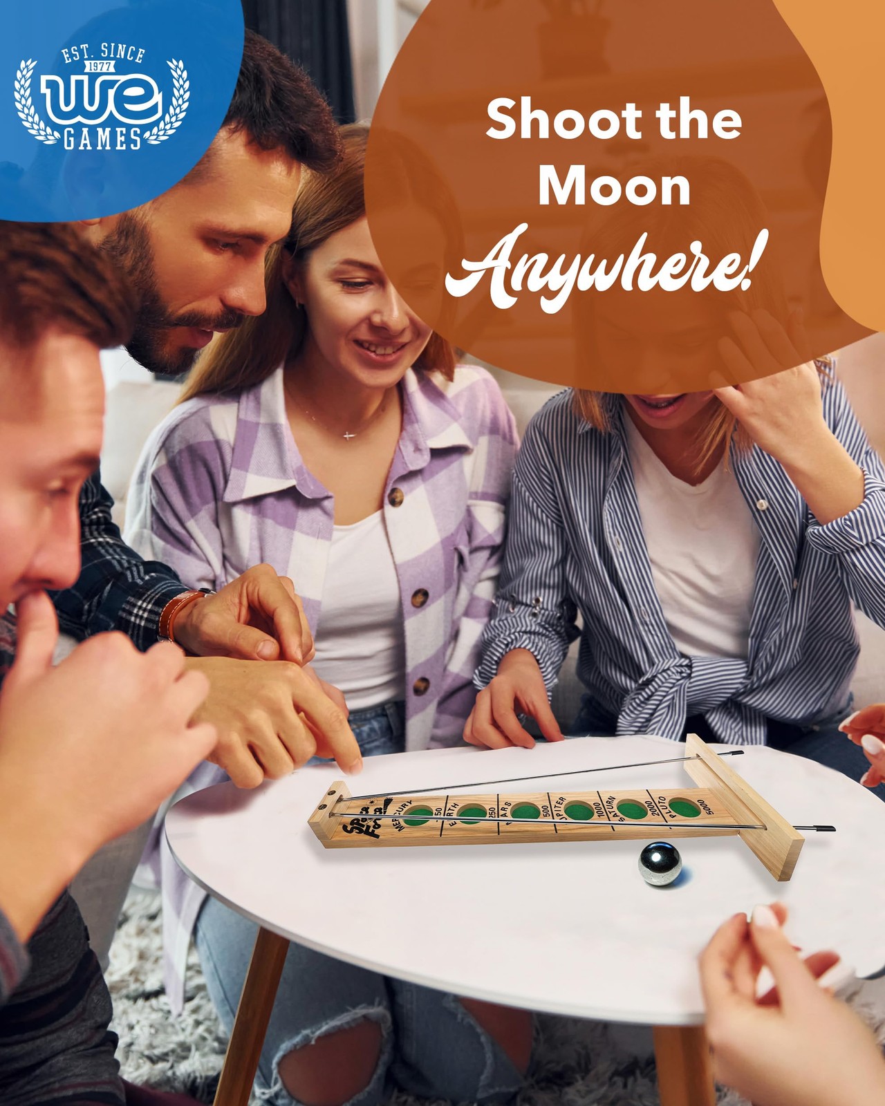 WE Games Shoot The Moon – Classic Solid Wood Rolling Ball Game for Family Fun