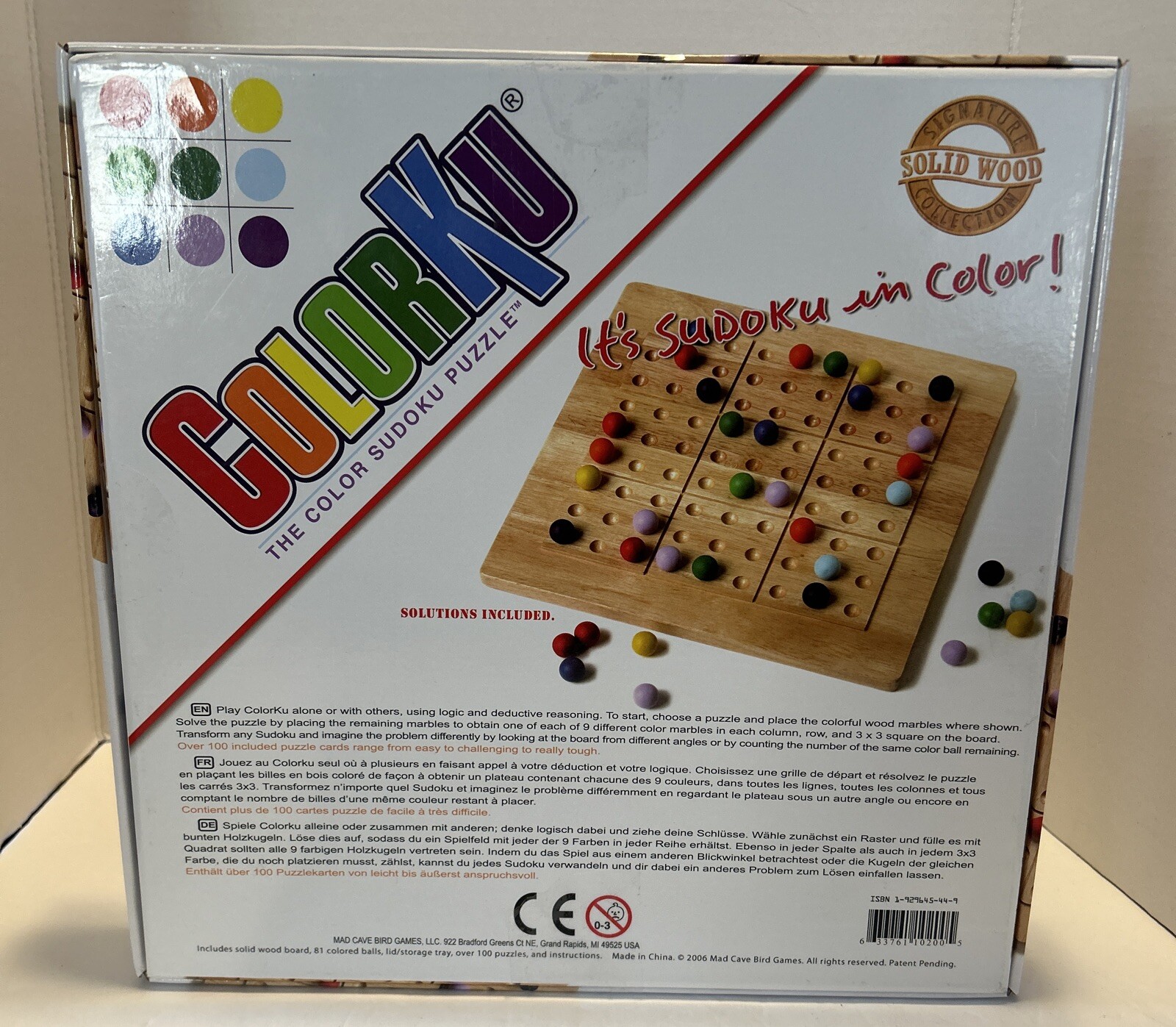 Colorku The Color Sudoku Puzzle Game Marbles Puzzle Cards & Solutions (B-T)