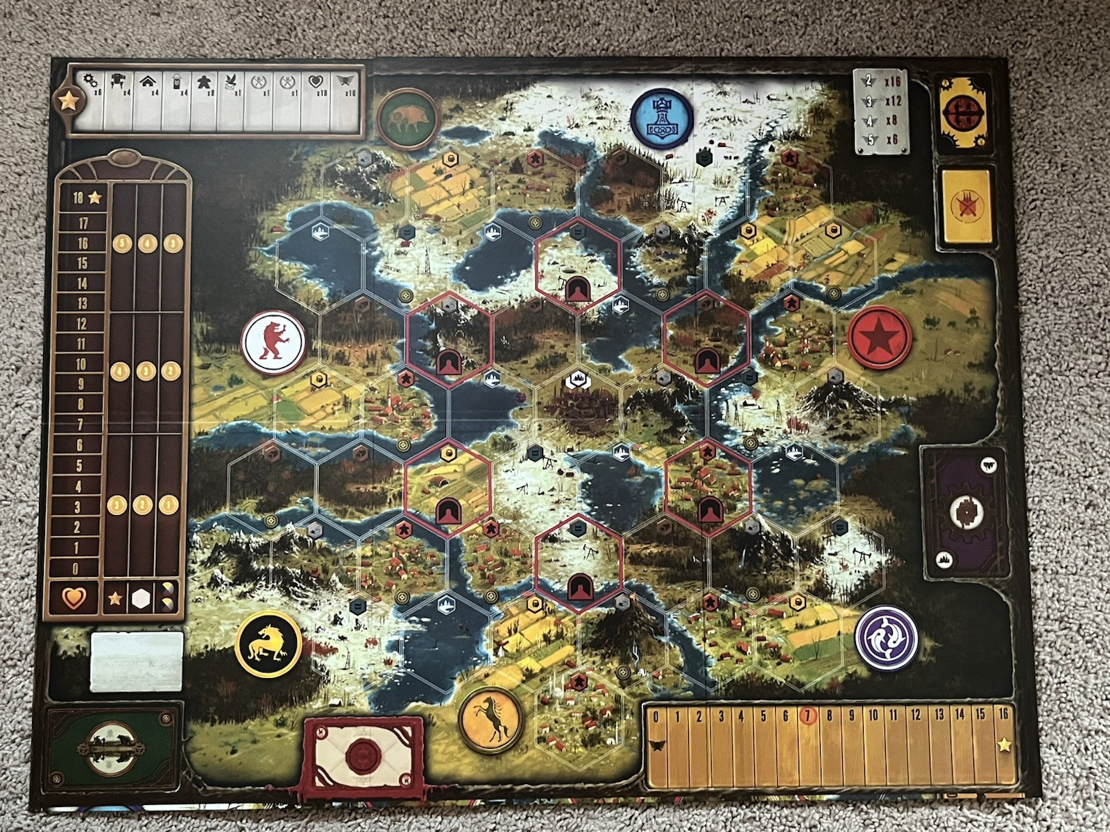 Scythe Board Game Stonemaier 1-5 Players w/ Metal Coins + Promo Cards & Dials