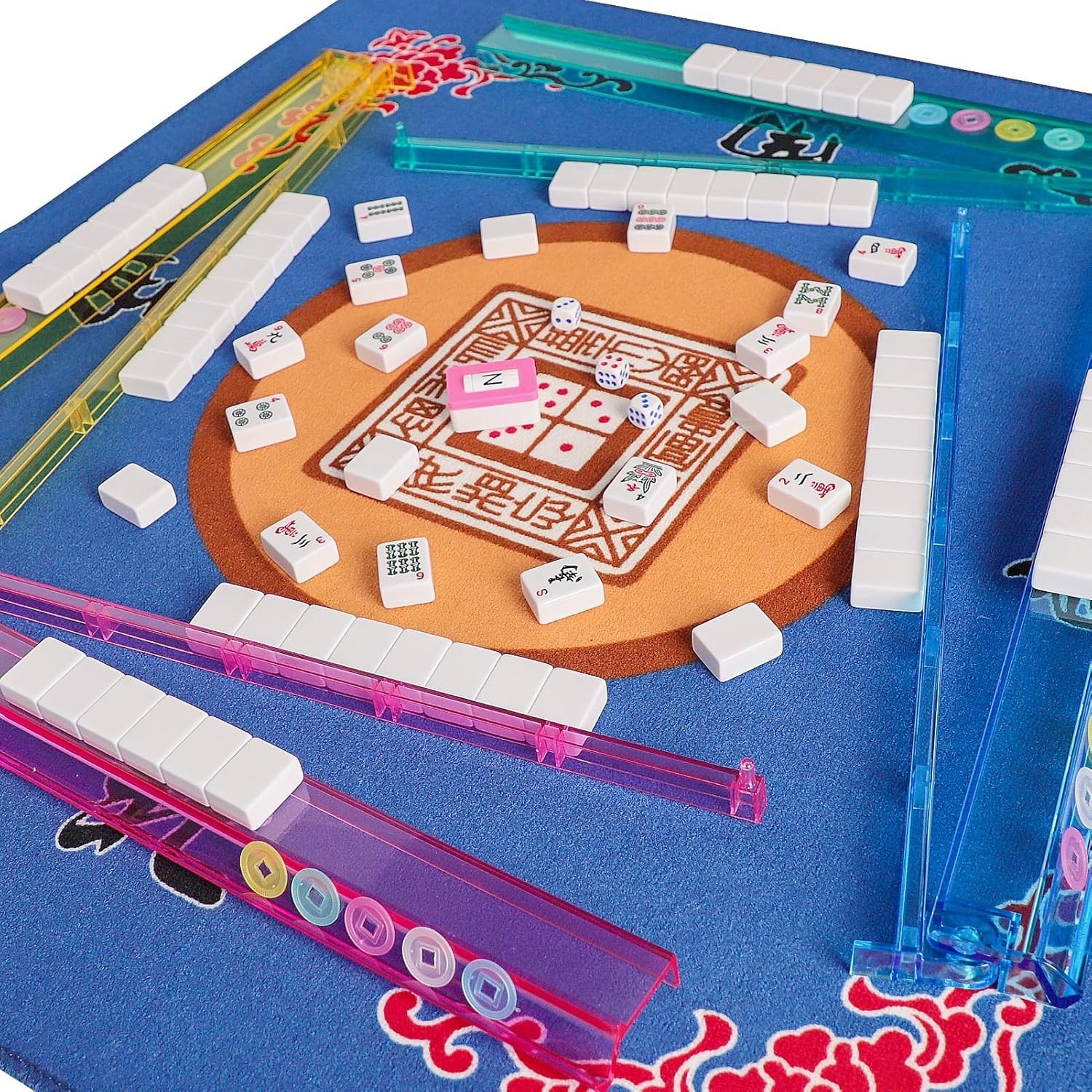 All-in-One American Mahjong Set with Melamine Tiles & 4 Colorful Racks