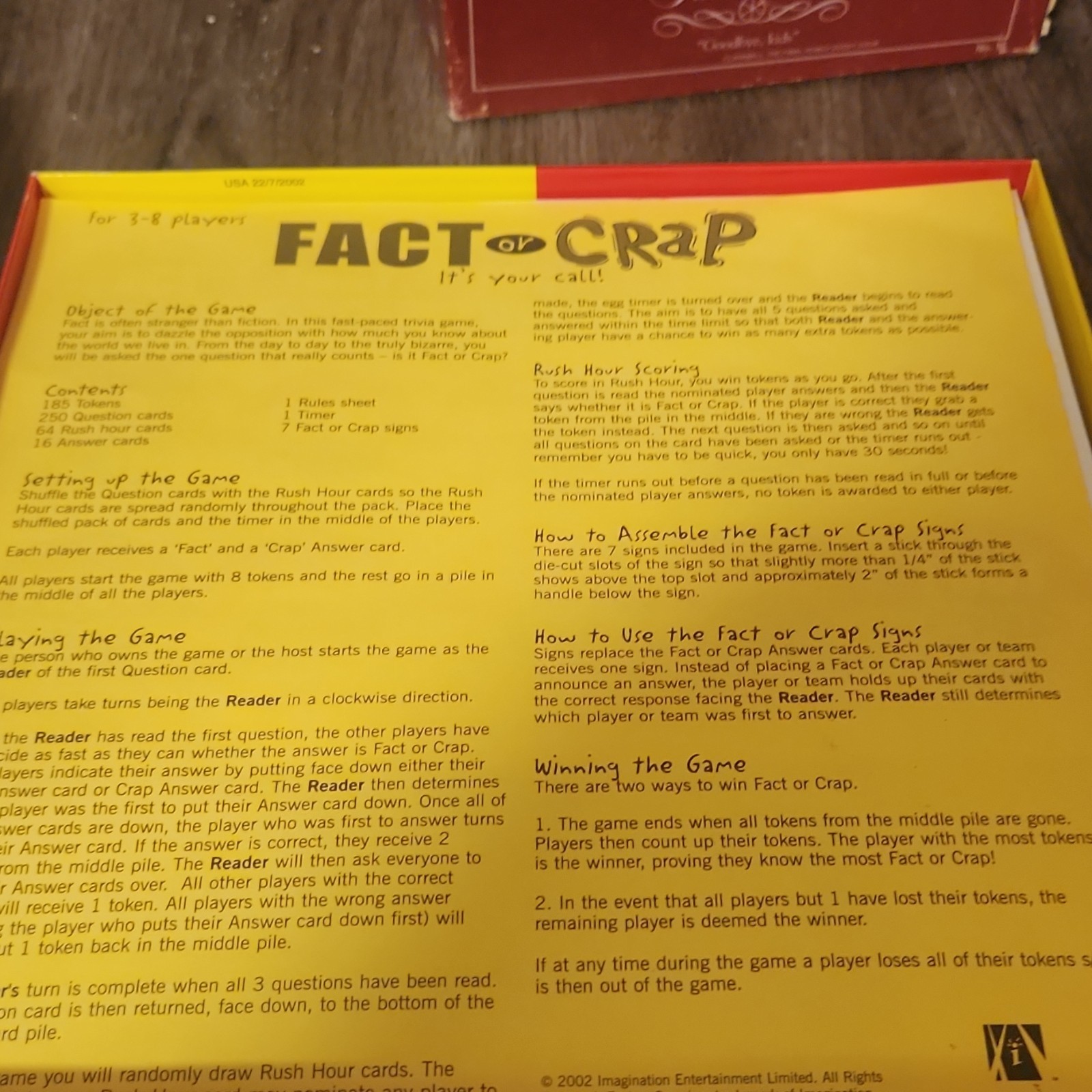 University Games Fact or Crap Party Trivia Board Game, Complete, Timer, Ages 12+